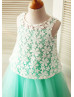Turquoise Tulle Ivory Lace Two Piece Flower Girl Dress Turquoise Tulle Ivory Lace Two Piece Flower Girl Dress